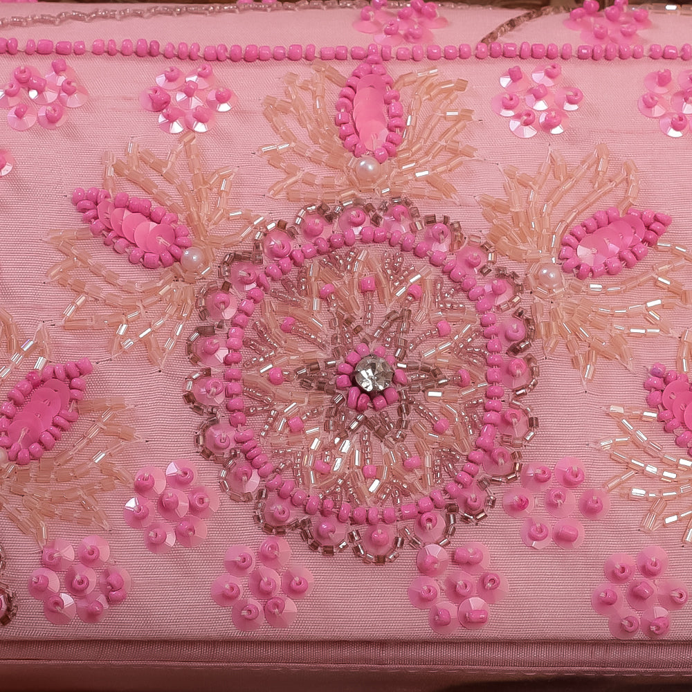 Pink Raw Silk Hand Embroidery Clutch