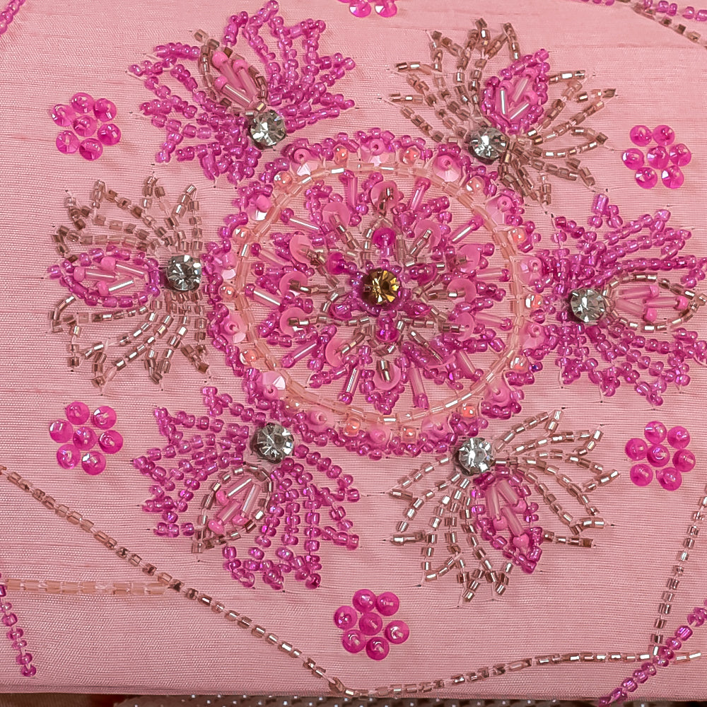 Pink Raw Silk Hand Embroidery Clutch