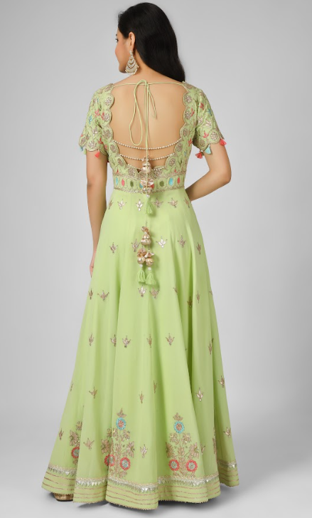 Lime Green Embroidered Georgette Anarkali Set