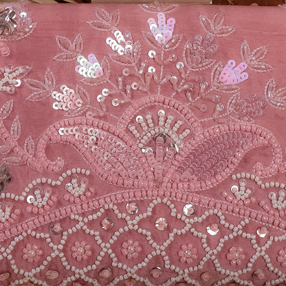 Pink Raw Silk Hand Embroidery Clutch