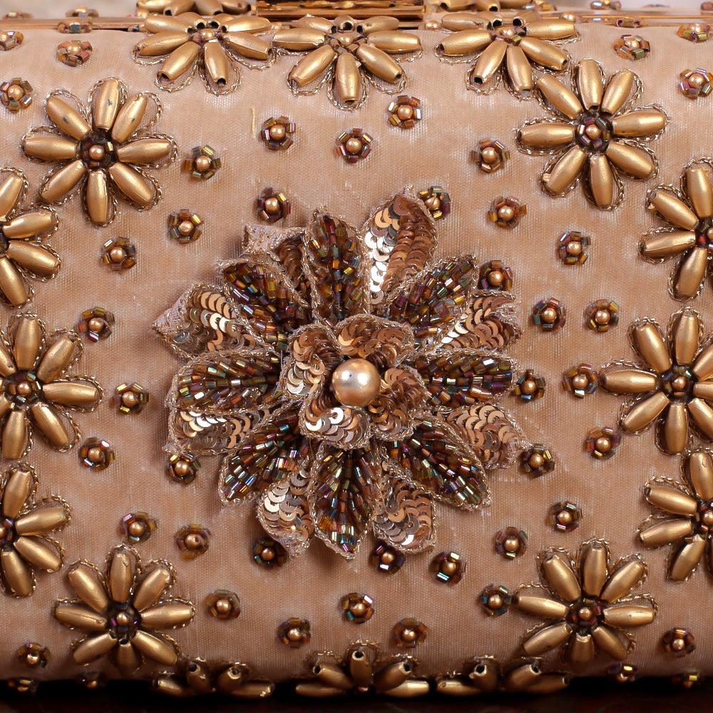 Gold Silk Tissue Hand Embroidery Clutch