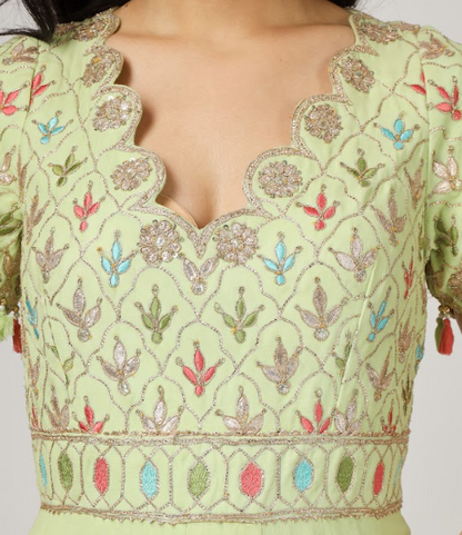 Lime Green Embroidered Georgette Anarkali Set