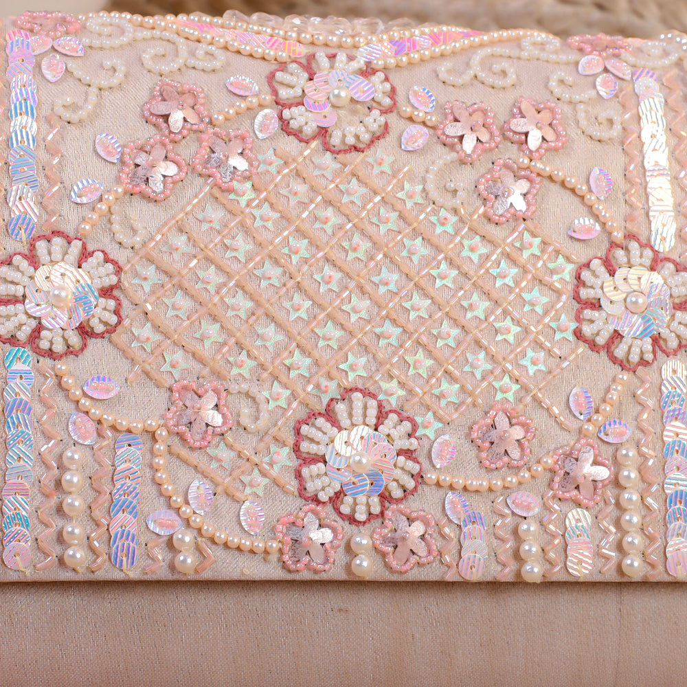 Peach Silk Tissue Hand Embroidery Clutch