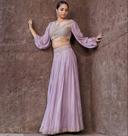 Mauve Embroidered Shimmer Lehengas Set