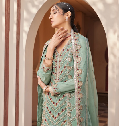 Olive Green Embroidered Kurta Sharara Set