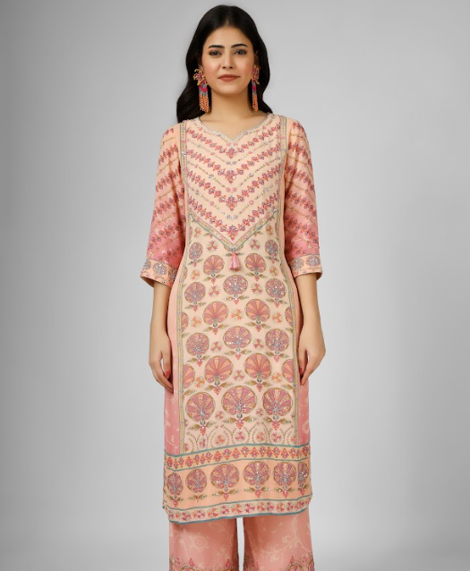 Printed Silk Georgette Kurta Suit Set