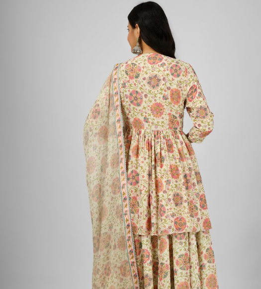 Printed Silk Georgette Kurta Sharara Set