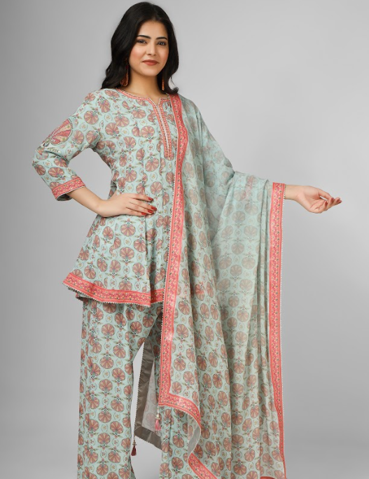 Printed Silk Georgette Stylised Kurta Set