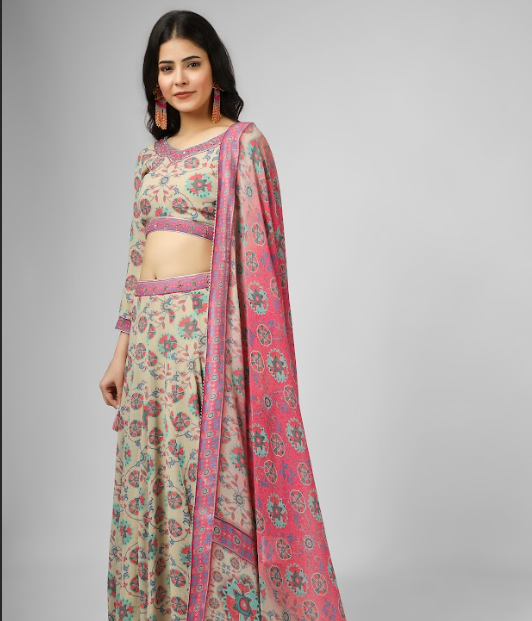 Printed Silk Georgette Lehenga Set