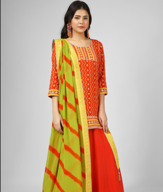 Printed Silk Georgette Kurta Sharara Set