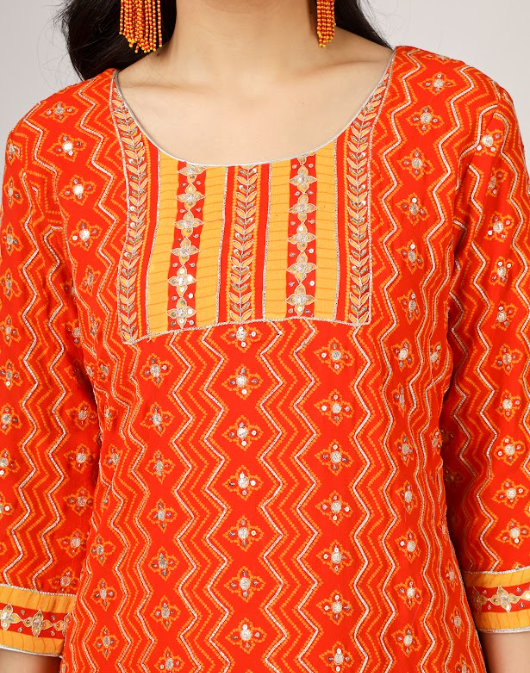 Printed Silk Georgette Kurta Sharara Set