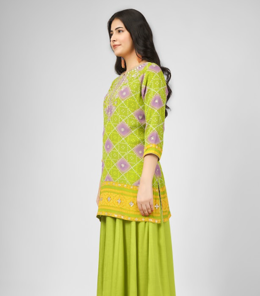 Printed Silk Georgette Kurta Sharara Set