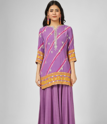 Printed Silk Georgette Kurta Sharara Set