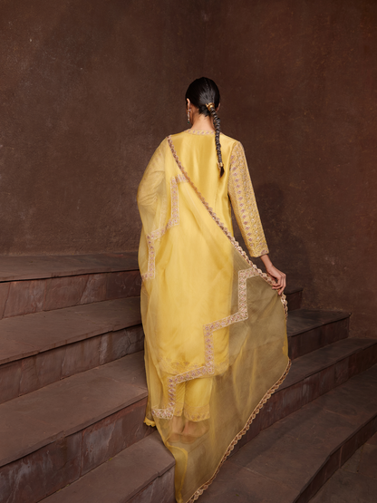 Mustard Embroidered Crepe Kurta Set