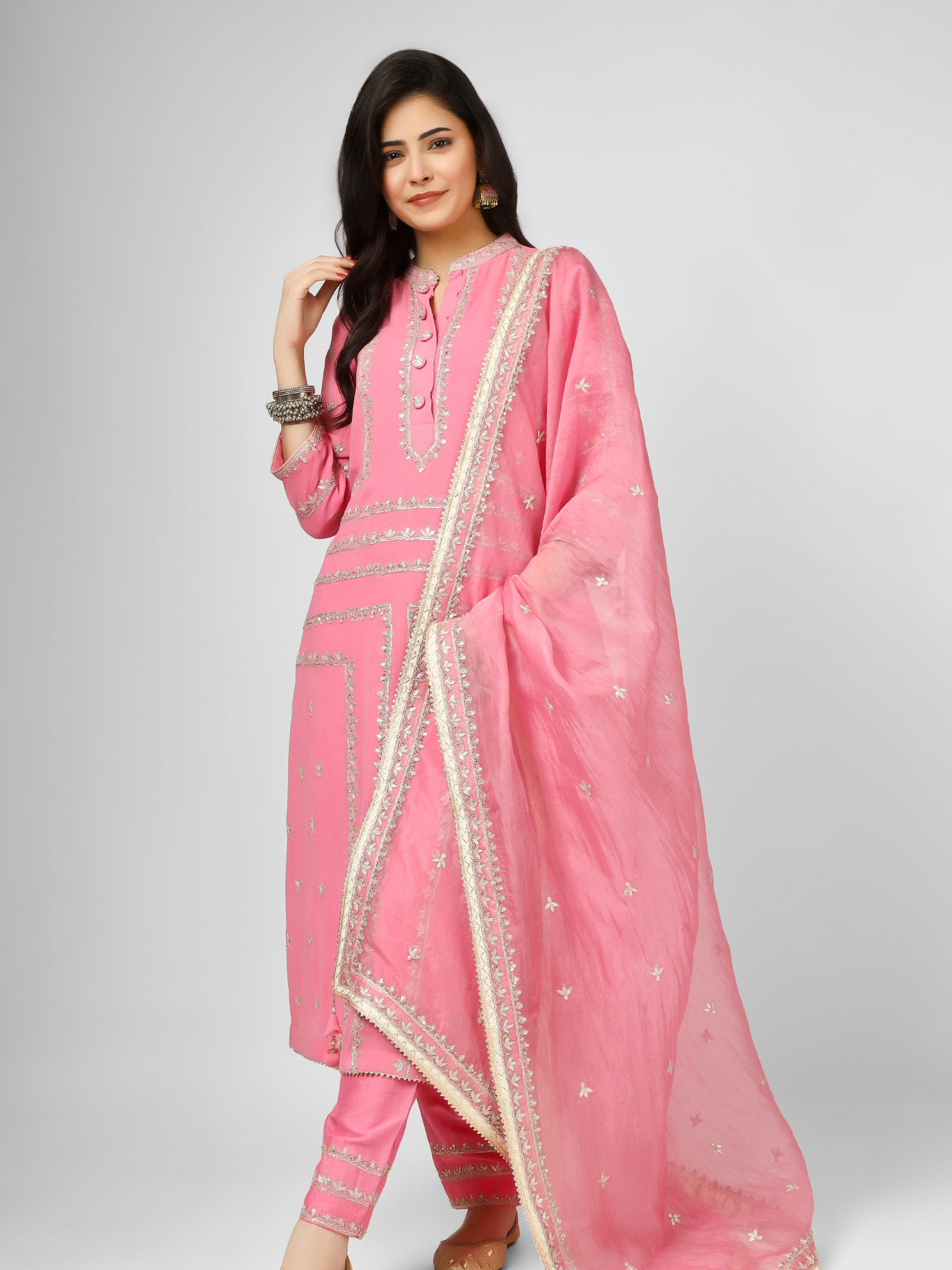 Pink Embroidered Georgette Kurta Set