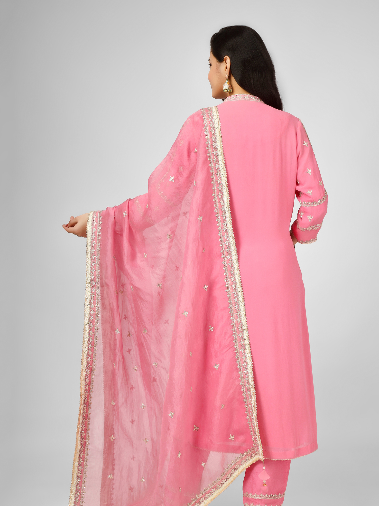 Pink Embroidered Georgette Kurta Set