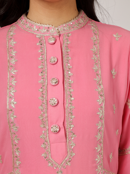 Pink Embroidered Georgette Kurta Set