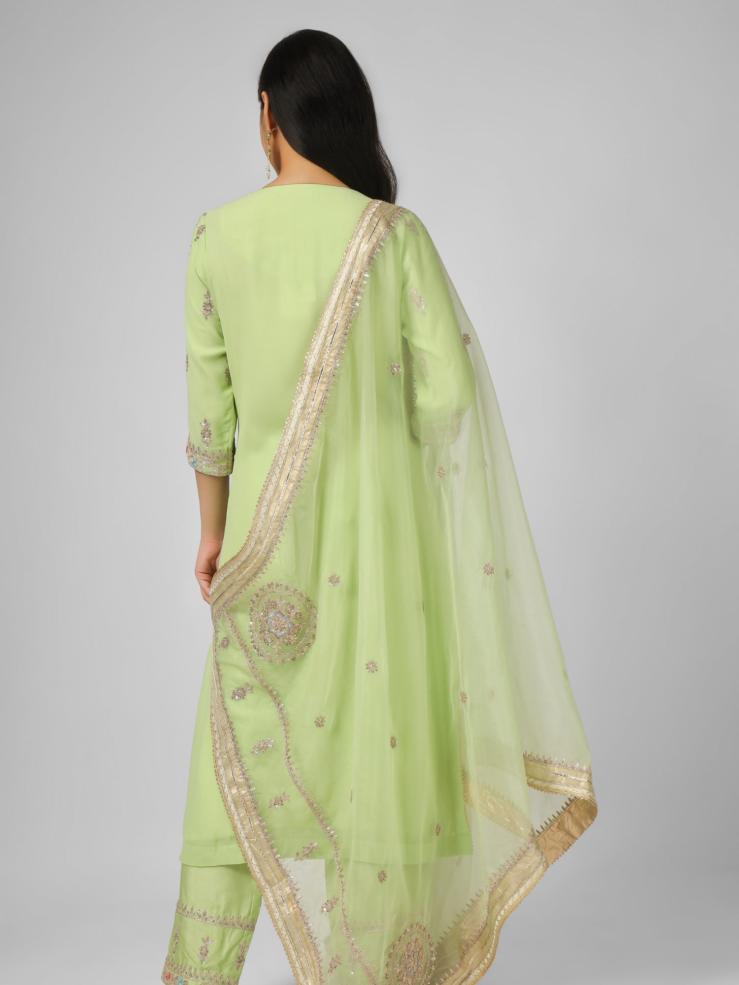 Lime Green Embroidered Georgette  Kurta Set