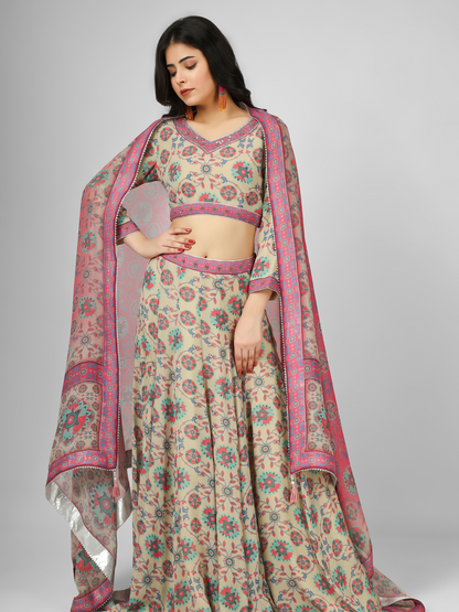 Printed Silk Georgette Lehenga Set