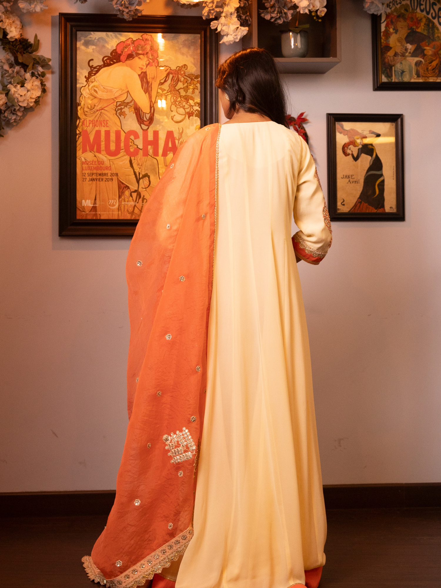 Off White Embroidered  Jacket Style Kalidar Kurta Set