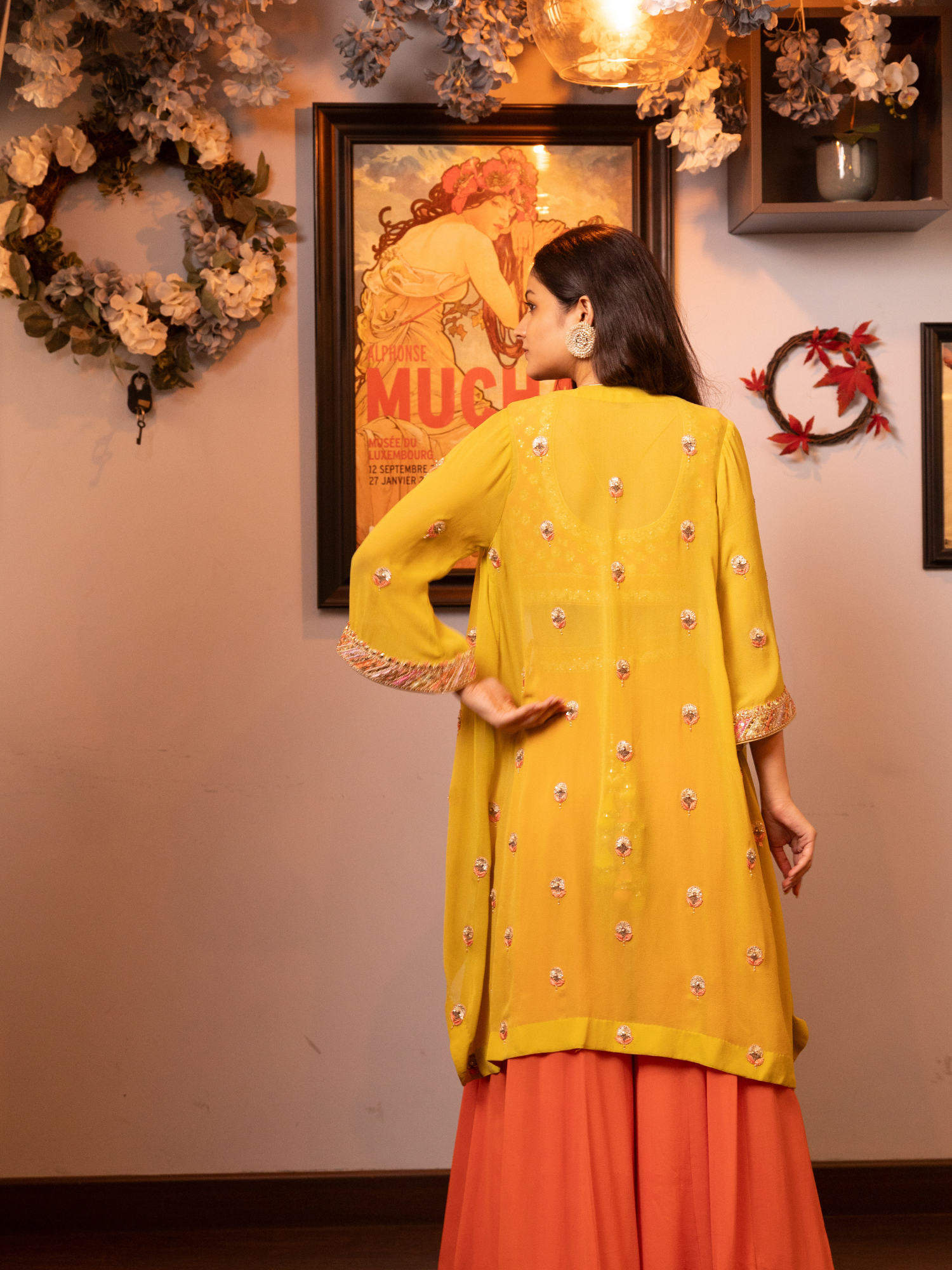 Orange Embroidered Shrug Sharara Set