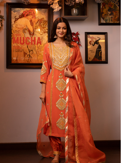 Orange Embroidered Kurta Set