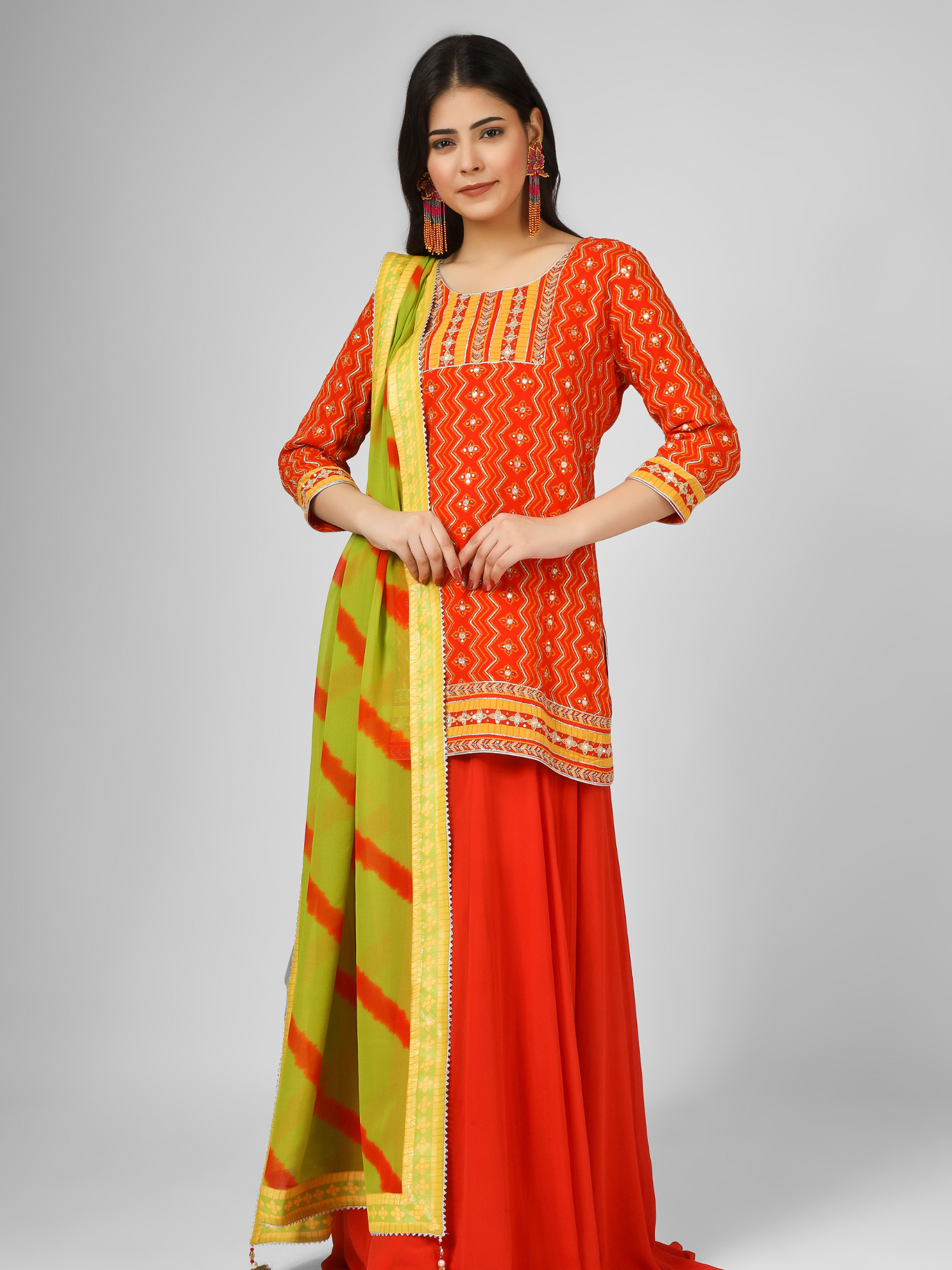 Printed Silk Georgette Kurta Sharara Set