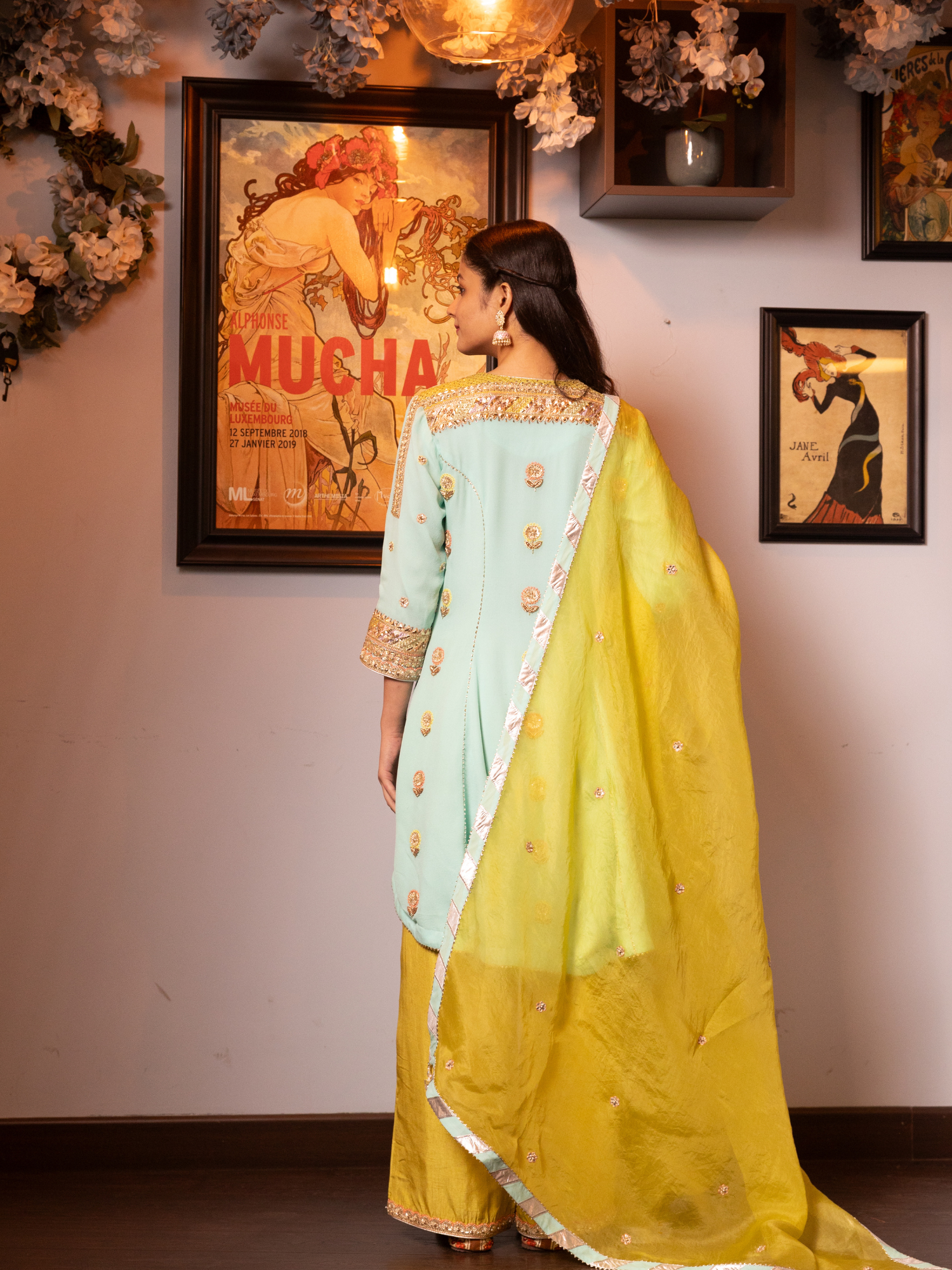 Turquoise Embroidered Stylised Kurta Set