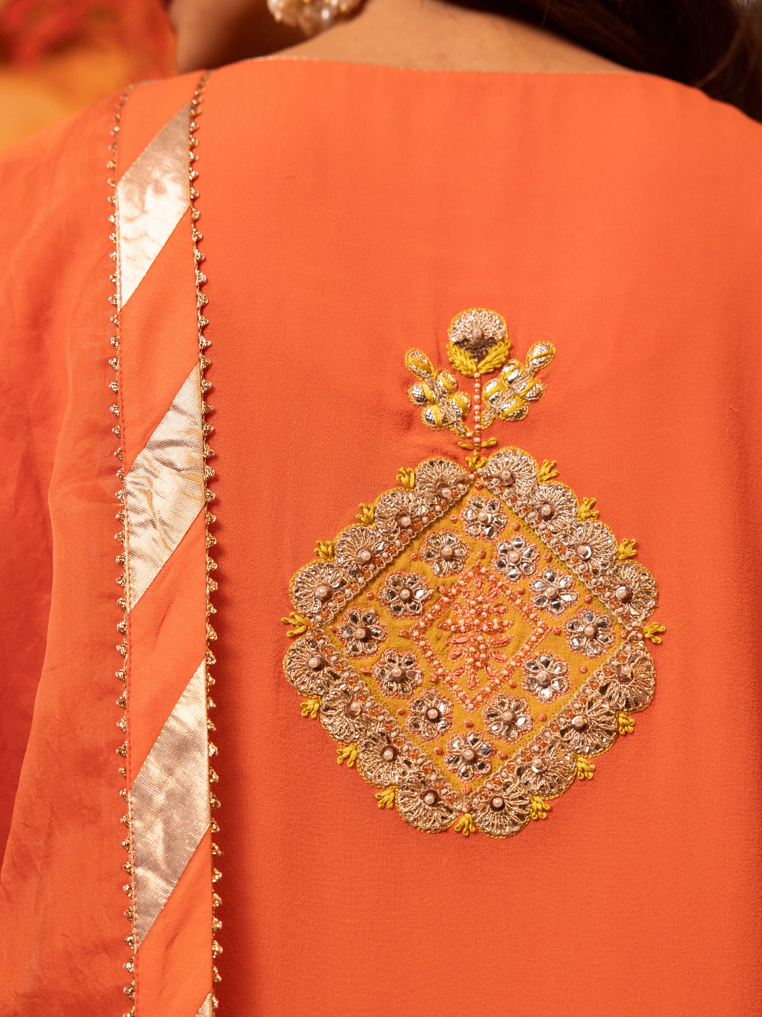 Orange Embroidered Kurta Suit Set