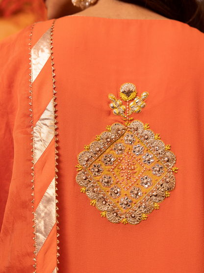 Orange Embroidered Kurta Set