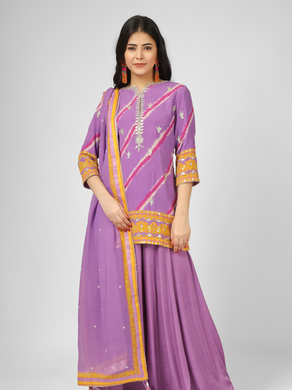 Printed Silk Georgette Kurta Sharara Set