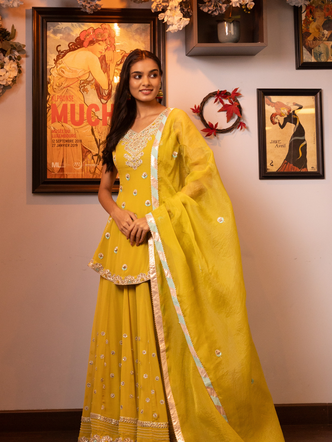 Yellow Embroidered Kurta Sharara Set