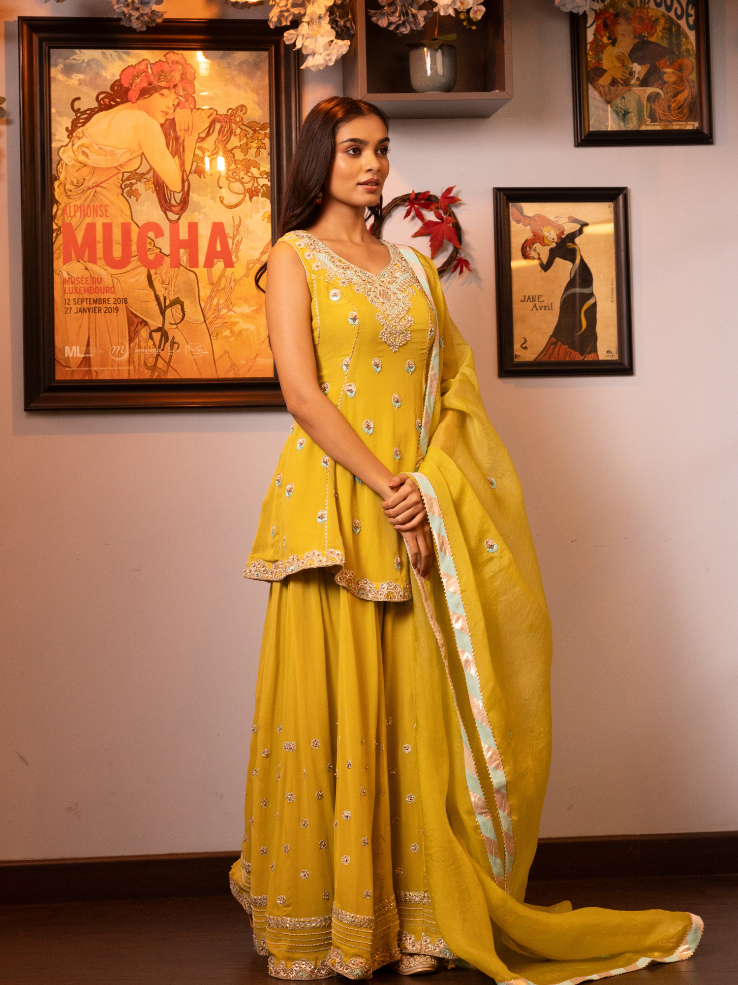 Yellow Embroidered Kurta Sharara Set