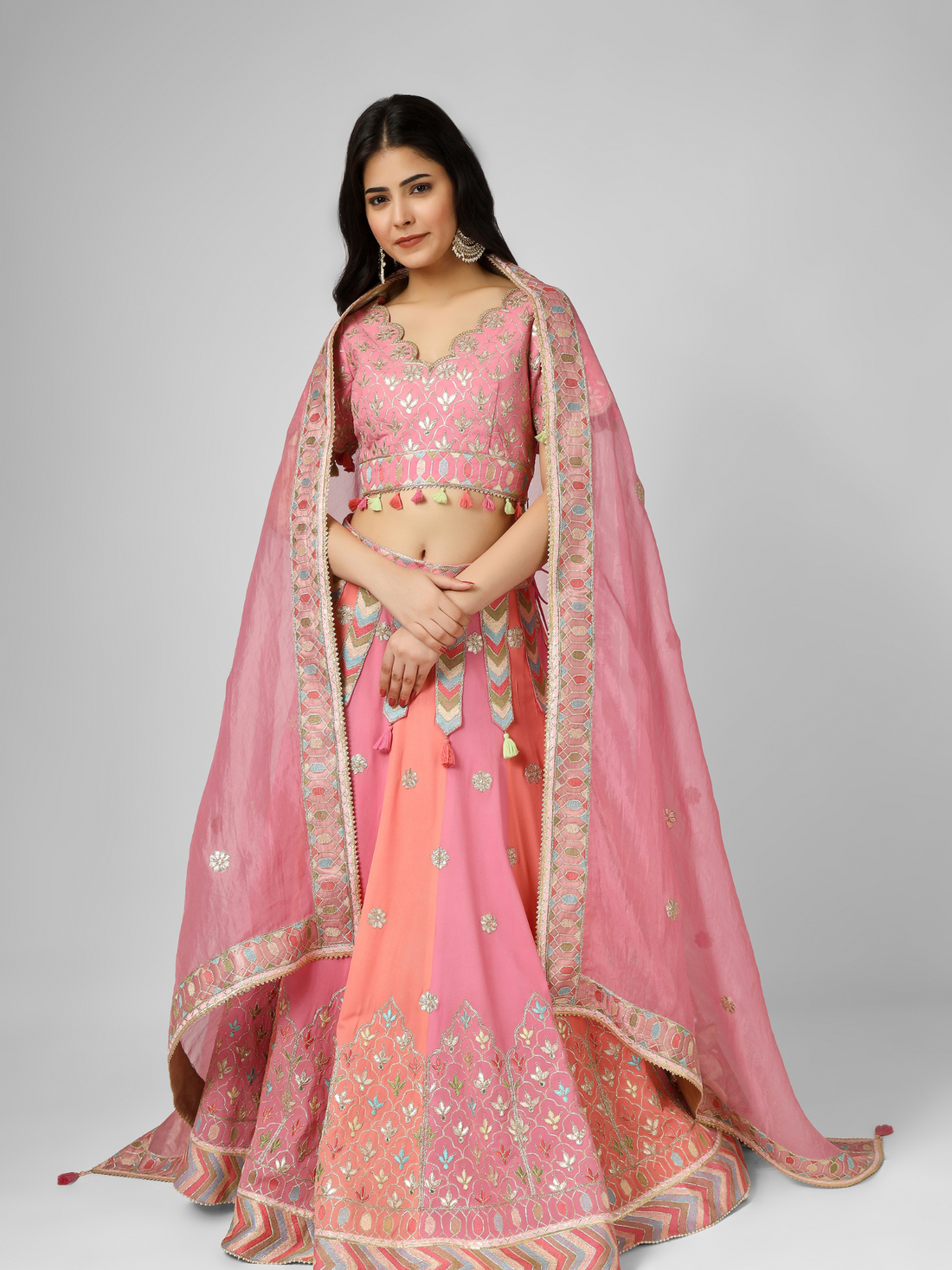 Pink Embroidered Georgette Lehenga Set