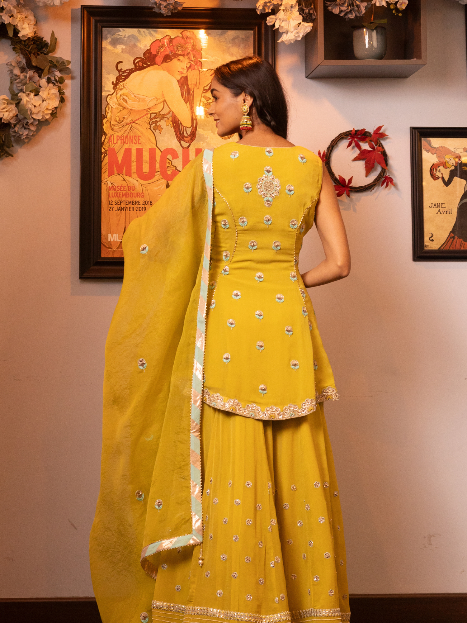 Yellow Embroidered Kurta Sharara Set