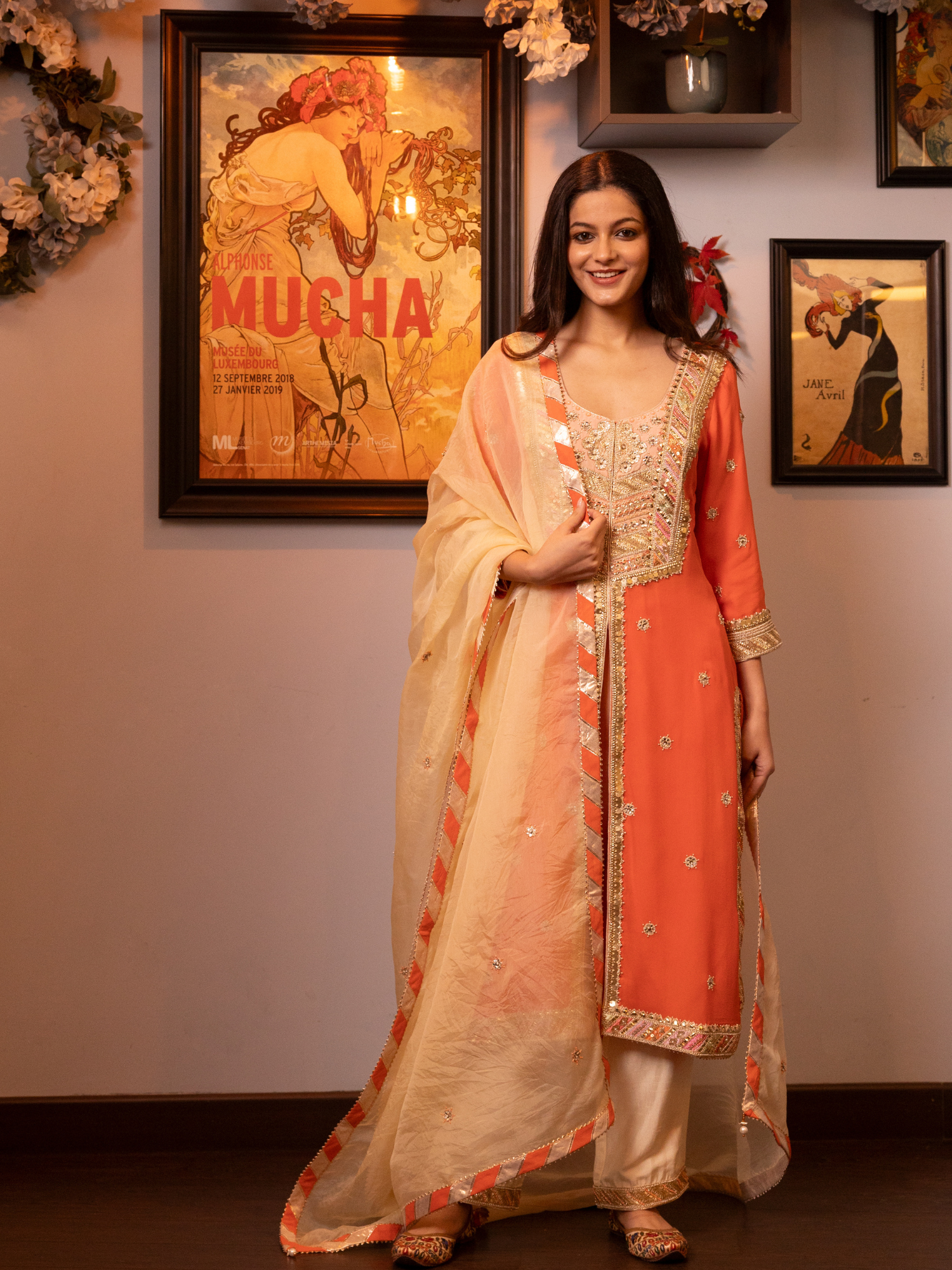 Orange Embroidered Kurta Set