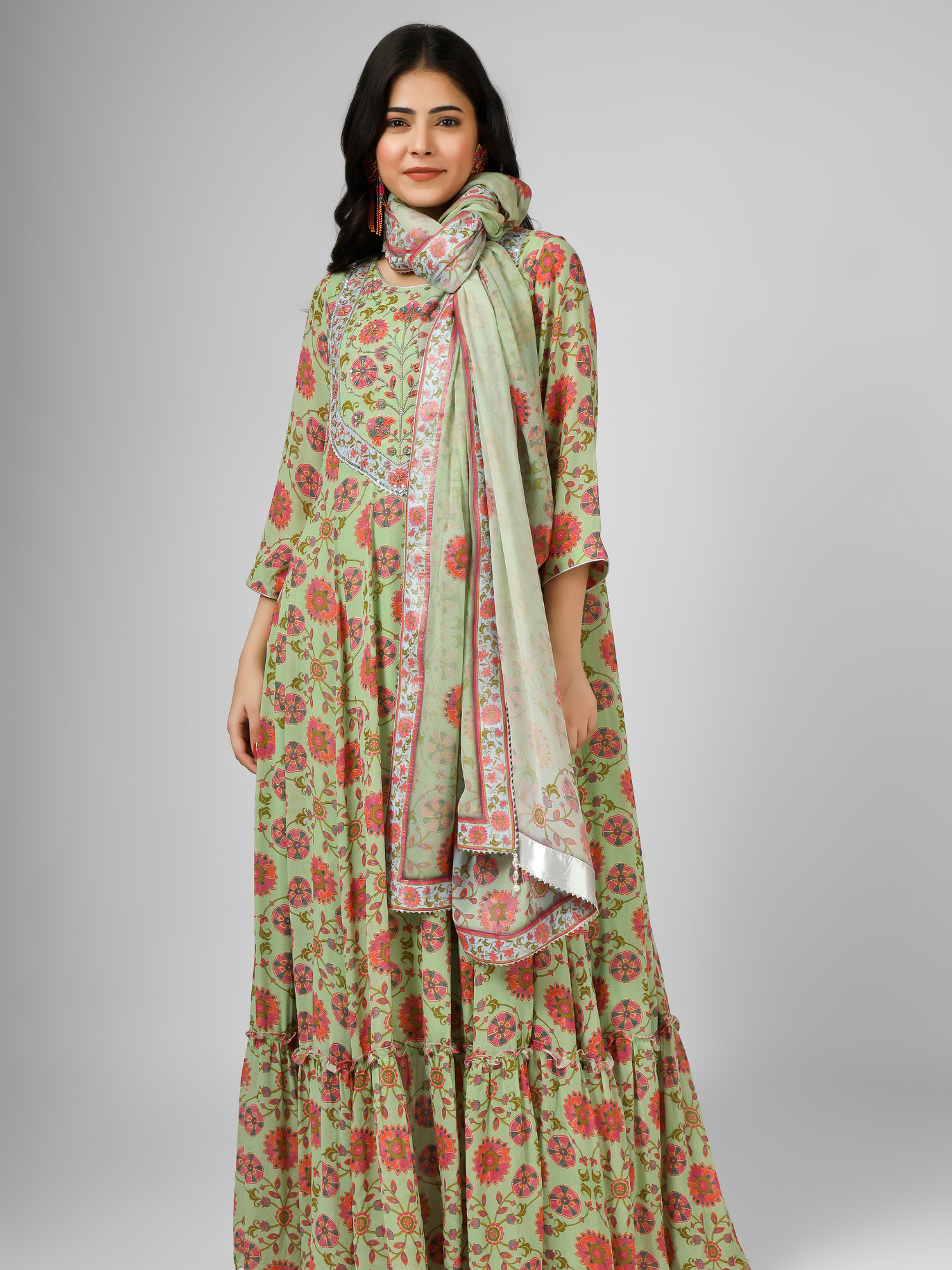 Printed Silk Georgette Anarkali Set