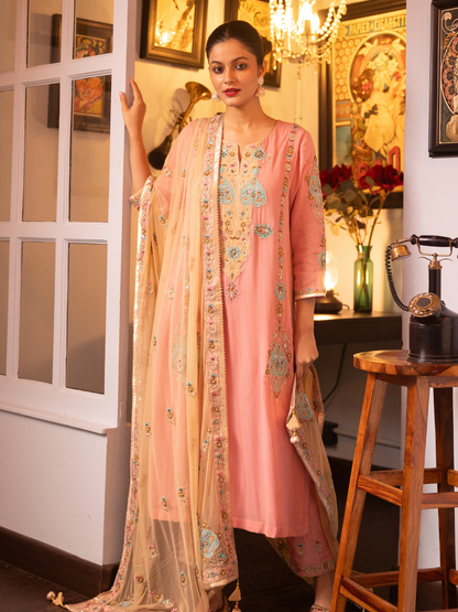 Pink Embroidered Silk Georgette Kurta Set