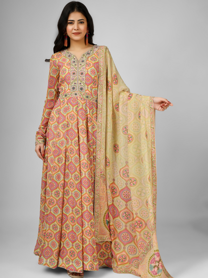 Printed Silk Georgette Anarkali Set