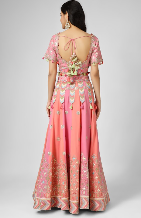 Pink Embroidered Georgette Lehenga Set