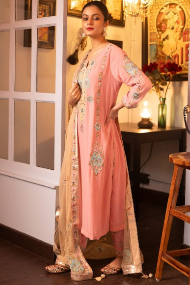 Pink Embroidered Silk Georgette Kurta Set