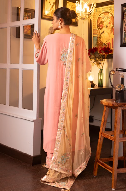 Pink Embroidered Silk Georgette Kurta Set