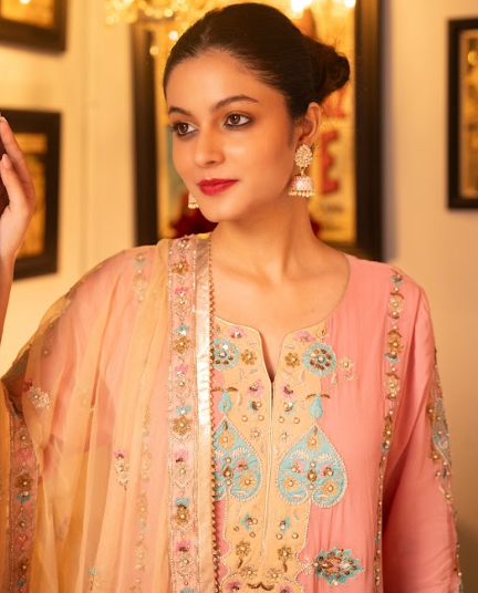 Pink Embroidered Silk Georgette Kurta Set