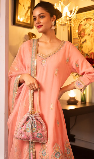 Pink Embroidered Silk Georgette Kurta Sharara Set