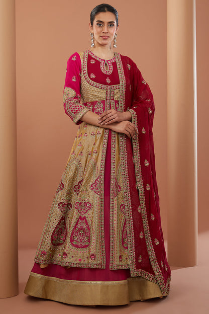 Red Georgette Hand Embroidered Anarkali And Dupatta Set