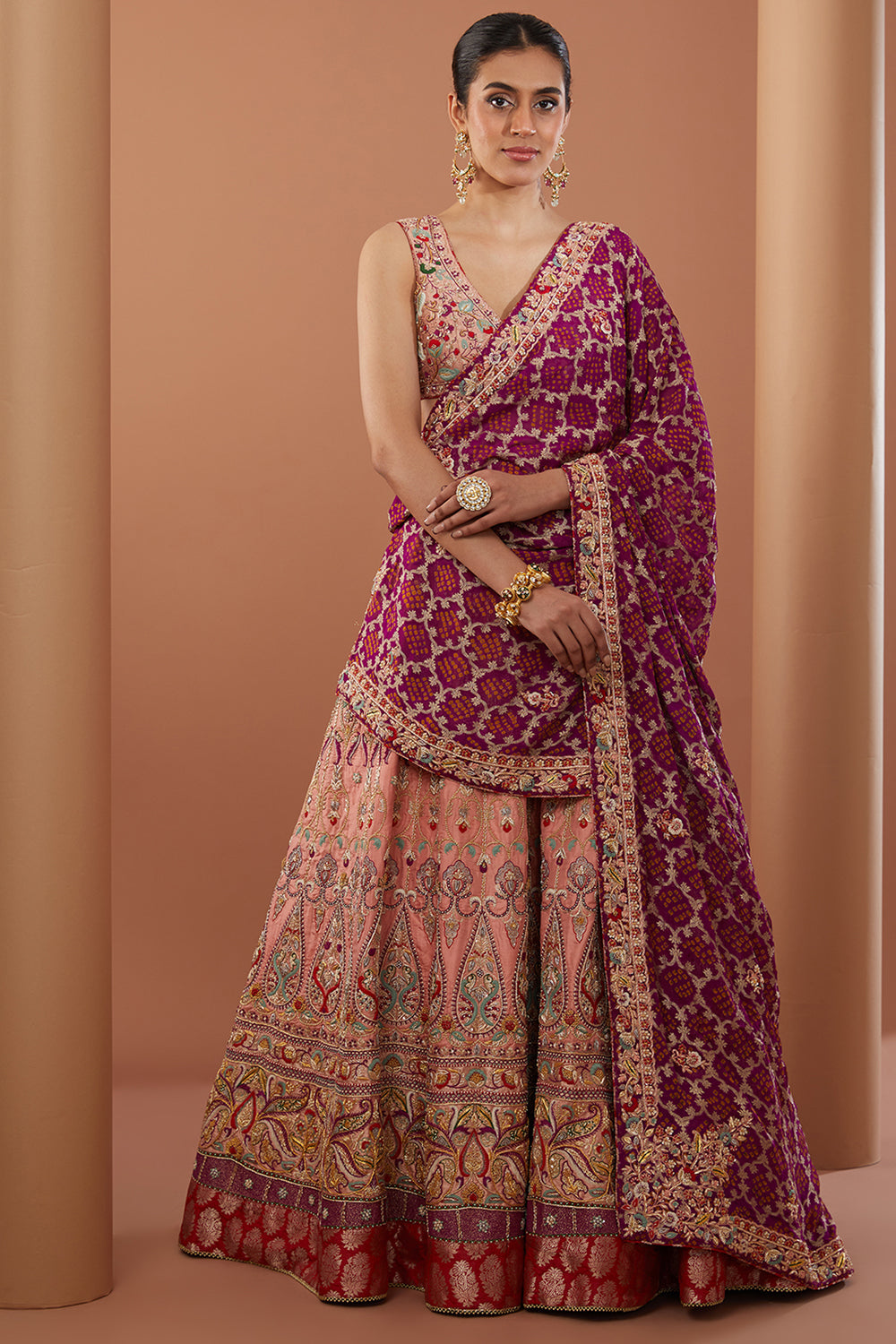 Pink Raw Silk Hand Embroidered Lehanga Set