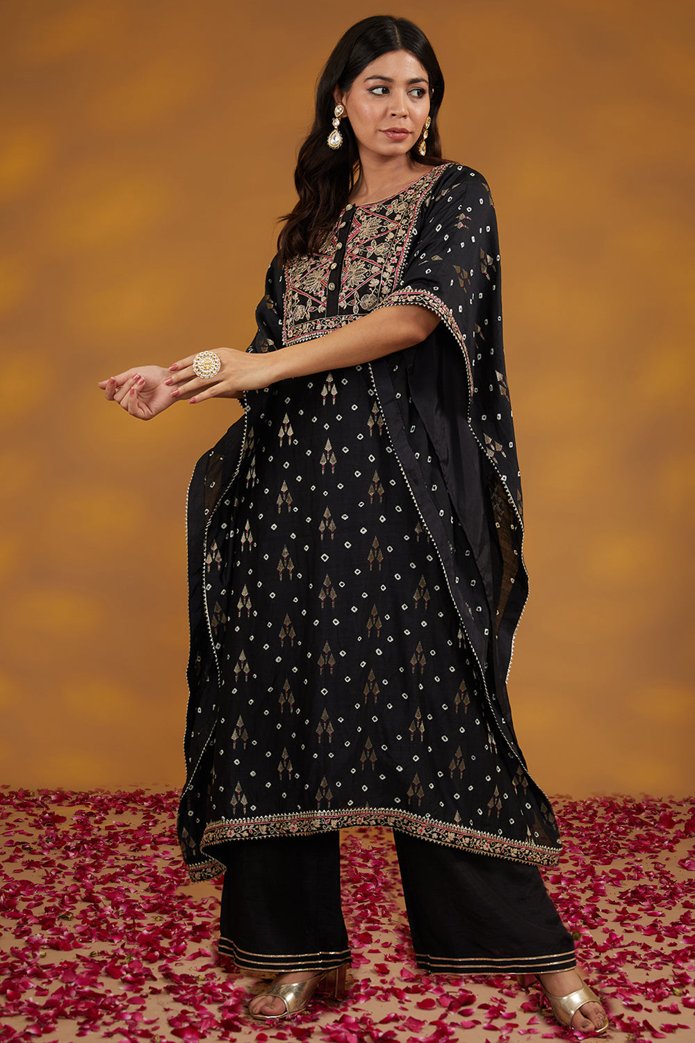 Black Chanderi Silk Machine Embroidered Co-Ord Set