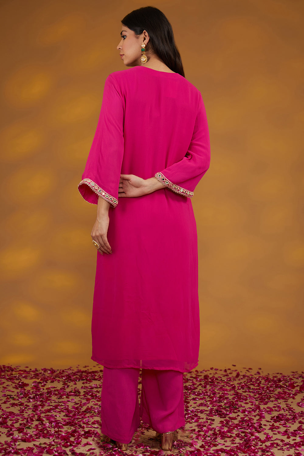 Pink Georgette Hand Embroidered Kurta Set