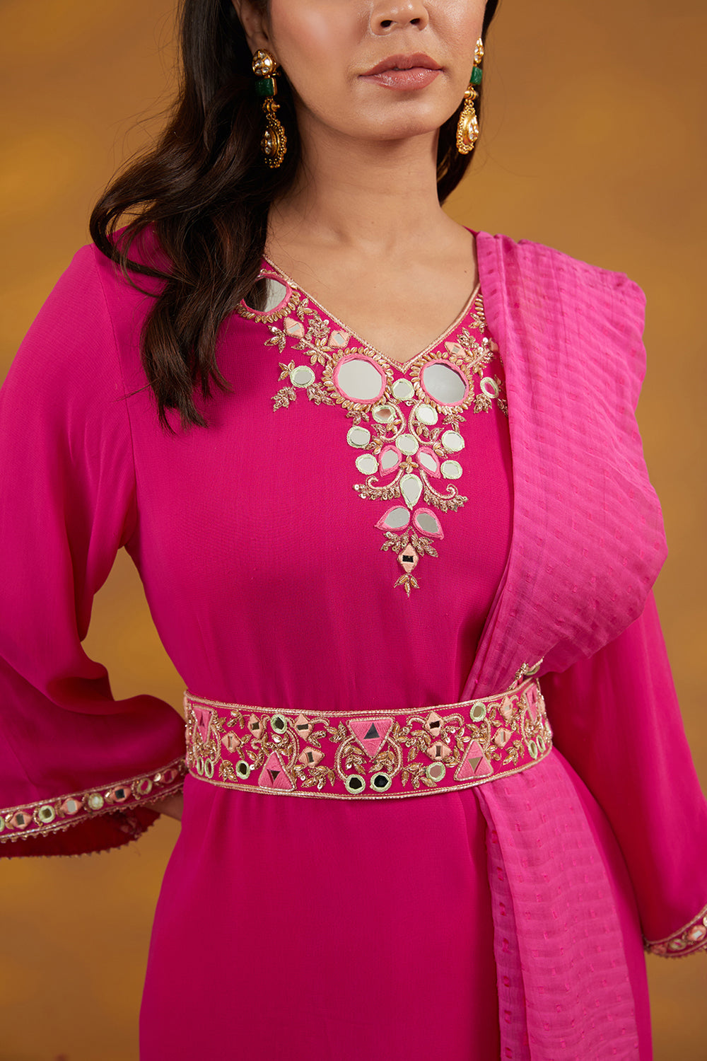 Pink Georgette Hand Embroidered Kurta Set