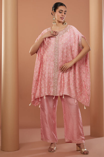 Pink  Chanderi Silk Machine Embroidered Co-Ord Set